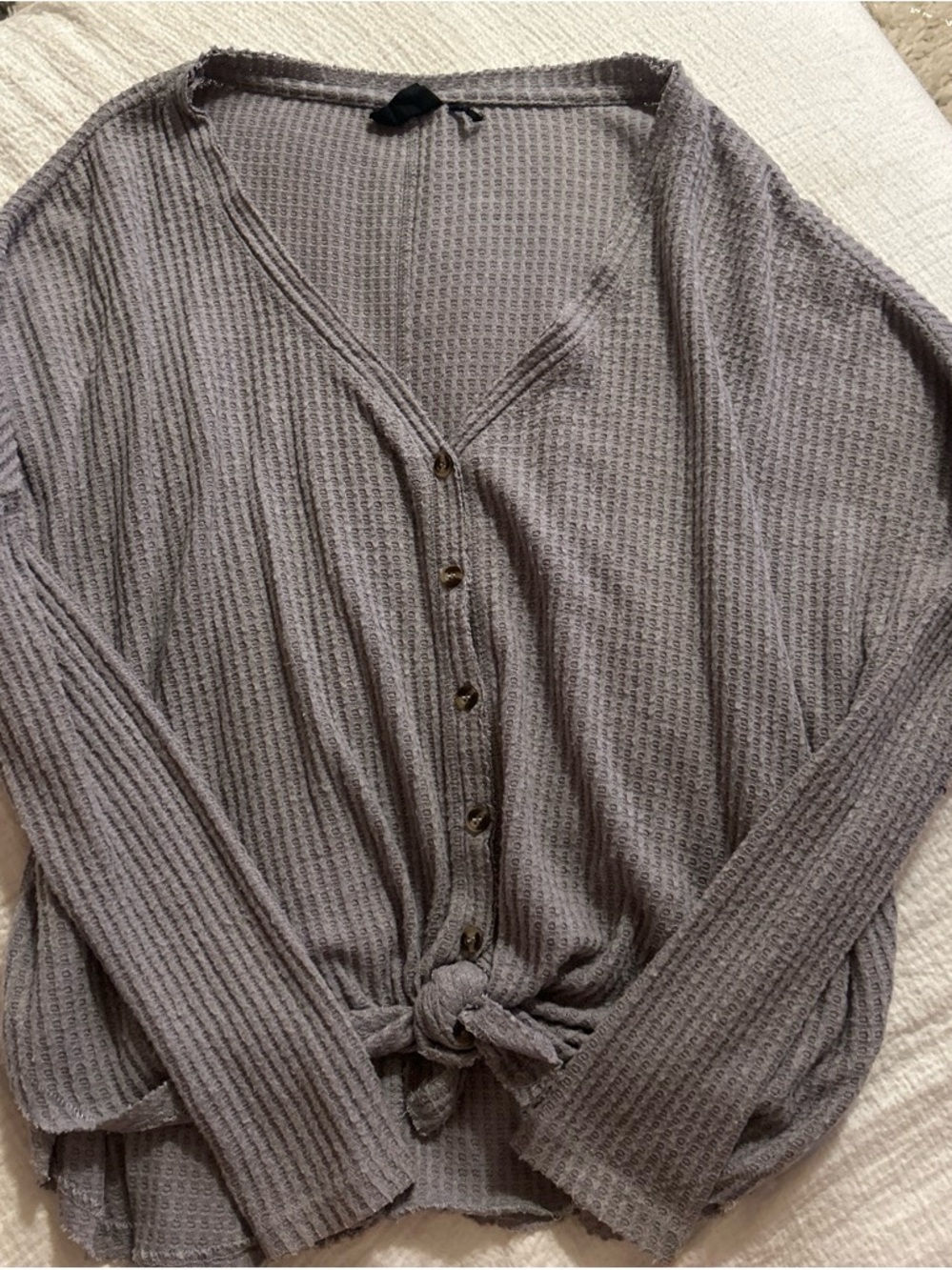 Urban Outfitters Grey Waffle Knit Button Front Top